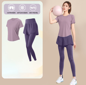 Conjunto de 2 Piezas para <span class=keywords><strong>Mujer</strong></span>, Top y Pantalones de Yoga sin Costuras, Diseño Sólido, Resistente a las Arrugas, para Entrenamiento de Primavera/Verano y Uso en el Gimnasio - Product Image 1