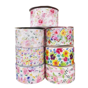 Flower Series/ BOCA 75mm 7.5cm Heat Transfer Printed Grosgrain Ribbon with Flower Pattern for Hair Bows