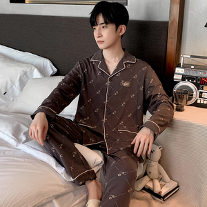 Hiver 2022 Nighty Designs Hommes 100% Coton Pyjamas Revers Manches Longues Plus Size Sleepwear Loose Casual Home Wear Set - Product Image 4