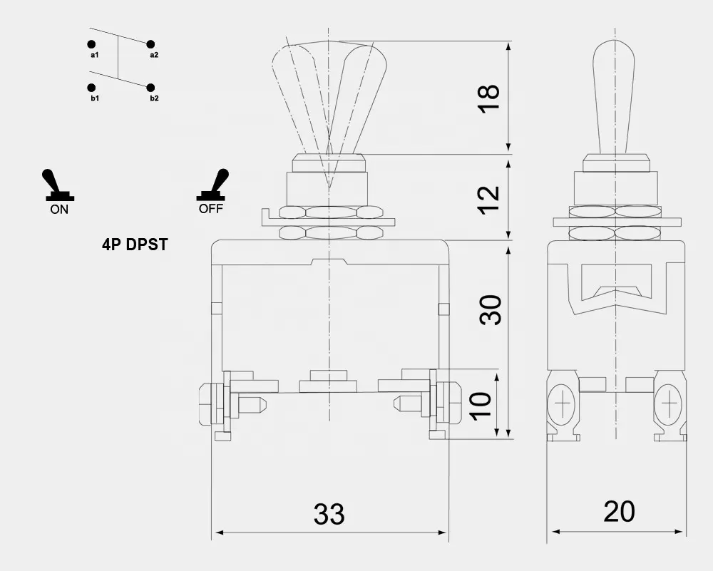 Tmaztz 15A 250V Op Off Op Oververhitting Bescherming Schuifschakelaar 4-Way Toggle Schakelaars 12Mm (T511B)