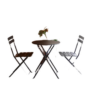 Ensemble de bistrot pliable en fer forgé, design minimaliste, 2 chaises, 1 table, mobilier d'extérieur résistant aux intempéries - Utilisation pour hôtels et appartements - Product Image 1