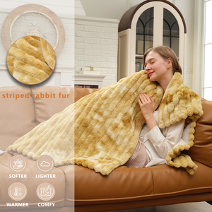 مصدق للشتاء مريح مخطط فرو أرنب قابل للغسل كهربائي رمي التدفئة بطانية للمنزل - Product Image 2