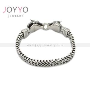 Viking Double tête de loup lien chaîne cubaine foncé pas brillant ancien Vintage argent hommes Bracelet en acier 316L <span class=keywords><strong>bijoux</strong></span> mode - Product Image 4
