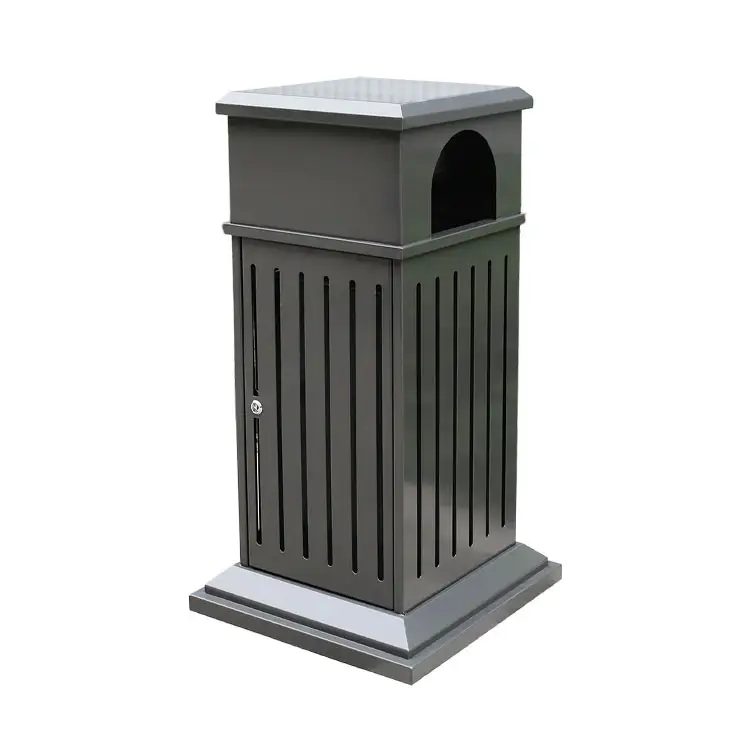 屋外スチールスラットゴミ箱屋外公園金属ゴミ箱公共商業リサイクルゴミ箱ボックス