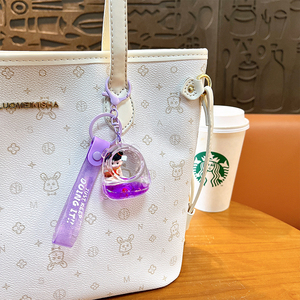 NE ZHA Liquid Floating Keychain-Porte-clés acrylique de personnage de dessin animé mignon avec liquide en mouvement et paillettes pour cadeau de pendentif de sac à dos - Product Image 5
