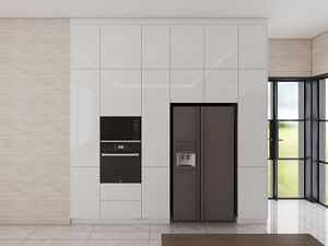 Armoires de cuisine modernes à finition brillante, îlot blanc, bois massif, imperméable, grand espace de rangement, maison, appartement, évier - Product Image 2