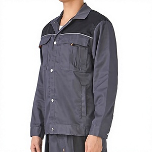 Men's Dark Gray Polyester Flame Retardant Waterproof Work Jacket Chest Pockets Contrast Shoulder Panel Multi-Pocket Industrial - Product Image 2