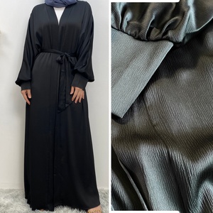 Abaya Islámica Abierta con Bolsillos en Satén Acanalado Suave para Mujeres Musulmanas Elegantes 1975, Super Oferta # - Product Image 3