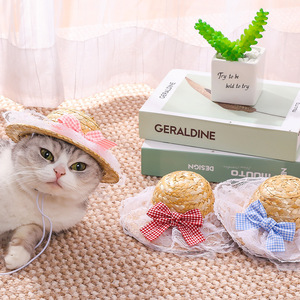 Sombrero de Paja Estilo Coreano de Moda, Sombrero de Granjero Elegante, Sombrero de Sol para Gatos con Lazo Retro y Lindo, Ideal para Exteriores - Product Image 6