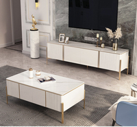 ATUNUS Ensemble de Meubles de Salon de Luxe Comprenant une Table Basse Centrale en Marbre, un Meuble TV et un Buffet avec Cadre en Acier Inoxydable Doré Moderne