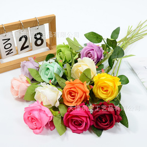 Fleurs artificielles en vase Dongchen Crafts, rose rose à tige unique, décoration d'intérieur, accessoires de mariage, cadeau pour la Saint-Valentin - Product Image 3