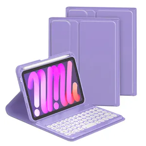 Funda de teclado para iPad Mini 6 2021, carcasa de color rosa y morado de 8,3 pulgadas con teclado inalámbrico