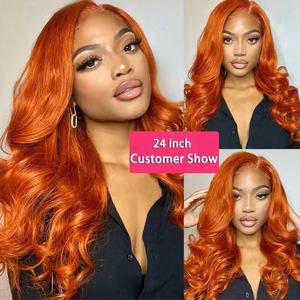 Encaje suizo <span class=keywords><strong>Vietnam</strong></span> cabello encaje completo Frontal pelucas de cabello humano colores naranjas recto Jerry Curl & Deep Wave encaje transparente - Product Image 6