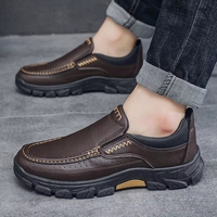 Chaussures en cuir décontractées pour hommes, livraison rapide, grandes tailles 39-48, style papa, à enfiler, antidérapantes, en caoutchouc, été, automne, hiver