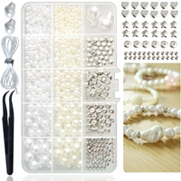 Kit de fabrication de bijoux en perles imitation nacre blanches de 4 à 10 mm avec perles entretoises en forme de cœur et d'étoile pour bracelets et colliers DIY
