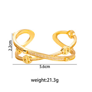 European American Style Cross Opening Diamond Encrusted <b>Bracelet</b> Gold Silver Plated <b>Copper</b> Geometry Gift Jewelry - Product Image 5