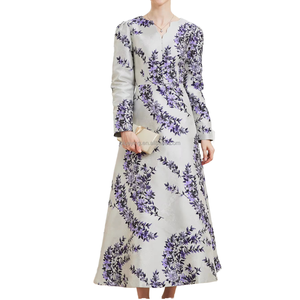 Vestido de Noche Largo de Gasa de Lujo para Mujer, Estilo Vintage con Estampado Floral, Corte en A, Cintura Natural, Cuello en V y Manga Larga para Otoño - Product Image 2