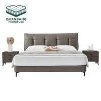 Lit Moderne de Luxe en Cuir pour Chambre à Coucher, Mobilier d'Hôtel, Lit Double King/Queen Size en Bois Massif pour Villa et Appartement