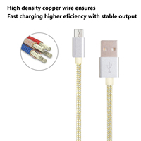 Kabel Data Asli Micro USB 3A 60W Berbahan Nilon Kepang Harga Pabrik untuk Ponsel Tablet