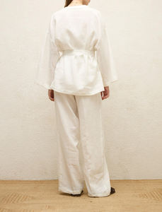 Camicie in Lino per Donna all'Ingrosso, Camicia Casual in Cotone a Maniche Lunghe, Bluse Larghe <span class=keywords><strong>con</strong></span> <span class=keywords><strong>Cintura</strong></span> per Signore - Product Image 3