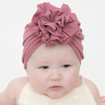 Soft Cotton Solid Nursery Hospital baby turban hat knot hair band big flower baby headband elastic Headwraps for Baby