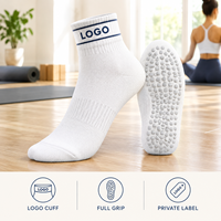 Logo Cuff Yoga Grip White Band Full Sole Studio Flexible Fit Directional Coverage Flat Toe Construction Breathable Mesh Socks