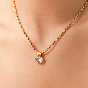 High Polished <b>Long</b> Lasting Color Gold Plated Stainless Steel <b>Necklace</b> Inlaid Zircon Pendant for Women - Product Image 3