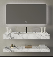 AllandCabinet Meuble-lavabo mural moderne avec éclairage LED, miroir, évier en pierre naturelle, acier, écologique et intelligent