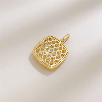 Elegante Ciondolo Quadrato Vintage con Diamanti Pavé, Diamante Creato in Laboratorio, Gioielli di Lusso in Oro Nobile 18K, Accessori per Donna