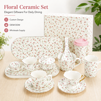 Service de table en porcelaine personnalisable, assiette ovale carrée en céramique florale artistique, tasse et bol, avec bord doré