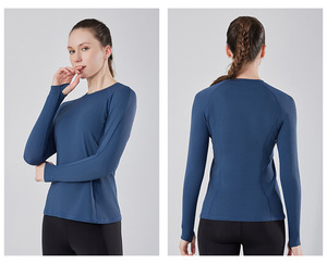 Magliette sportive traspiranti a maniche lunghe da donna elasticizzate da corsa ad asciugatura rapida magliette Casual da Yoga con Logo personalizzato T-Shirt - Product Image 2