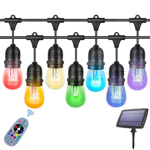 Guirlandes lumineuses solaires de qualité commerciale S14 RGB, 48 pieds, 15 ampoules, IP65, étanches, en plastique, avec télécommande, pour la décoration extérieure du jardin - Product Image 1