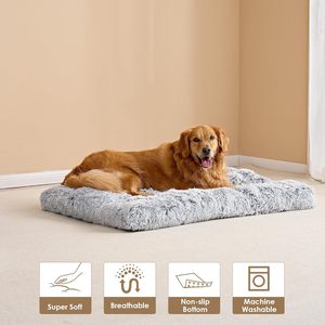 Washable Faux Fur Solid Rectangle Dog Bed <b>Crate</b> Kennel Pad Anti-Slip Pet Sleeping Mat Breathable Cooling All-Season M/L/XL Sizes - Product Image 6