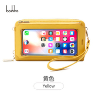 Boshiho dokunmatik ekran kadın Sling çanta RFID engelleme çok fonksiyonlu tek omuz cüzdan şeffaf Mini cep telefonu çanta