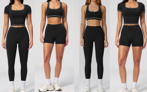 Conjuntos Deportivos para Mujer OEM, Camiseta de Manga Corta, Ropa de Entrenamiento, Bra Deportivo Ajustado para <span class=keywords><strong>Yoga</strong></span>, Shorts Deportivos para Gimnasio, Leggings para <span class=keywords><strong>Yoga</strong></span> y Ejercicio - Product Image 6