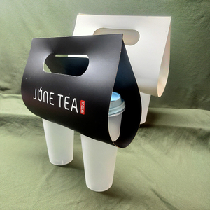 Soporte para 2 vasos, bandeja <span class=keywords><strong>de</strong></span> papel desechable <span class=keywords><strong>de</strong></span> una sola pieza para café, base con asa, soporte para bebidas para llevar - Product Image 1