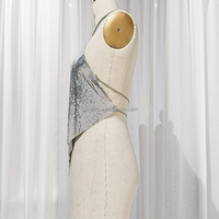 Mode argent brillant dos nu gilet voir à travers les femmes Clubbing haut court Sexy métal maille cotte de mailles haut pour les femmes