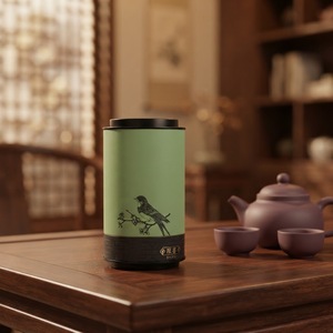 Rouleau de papier à thé chinois vert jade raffiné, motif branche de pie classique, pour présentation de thé Oolong de luxe et usage cérémoniel - Product Image 1