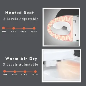 Asiento de inodoro inteligente de lujo con bidé, diseño moderno alargado en forma de huevo, apertura automática, doble descarga, asiento calefactable ajustable, agua caliente, plástico - Product Image 5