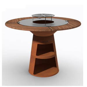 Kingjoy Brasero en acier corten <span class=keywords><strong>Barbecue</strong></span> BBQ Grill avec table en bois - Product Image 5