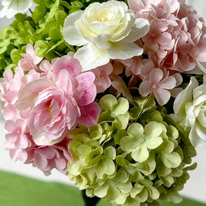 Arreglo Floral de Peonías y Hortensias Rosadas en Seda, Estilo Moderno Vintage, Jarrón Romano, Decoración de Mesa para Pascua y Navidad - Product Image 3
