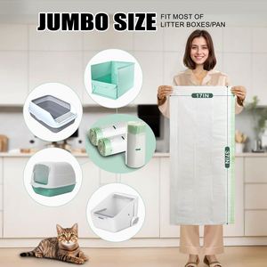 Large Jumbo Drawstring <b>Cat</b> <b>Litter</b> Box Liners 37" X 17" HDPE 51microm Thick Easy to Clean Disposal Bags Tie Handles Extra Durable - Product Image 2