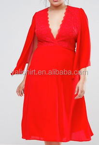 Sexy donne grasse plunge v-collo rivestimento in Pizzo posteriore Plus size abito - Product Image 2