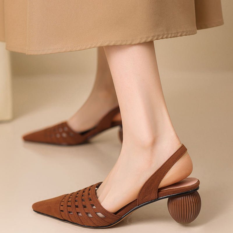 Women's Back Strap Sandals Cut Out Style Summer Low Round Ball Heeled Pumps  Irregular Heels Big Size 45 Wide Fit Shoes