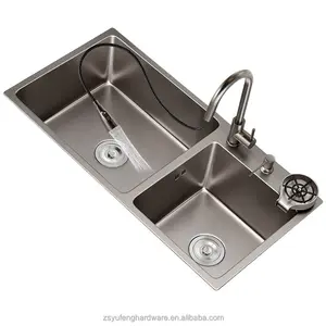 Lavello doppio in acciaio inox cucina addensato a mano sotto il lavabo lavello set 304