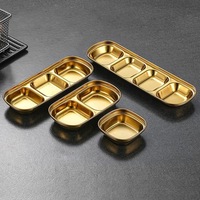 Plato para Salsas de Acero Inoxidable, Ecológico, con Diseño Coreano Dorado, para Salsas Picantes, Barbacoa, Vajilla Rectangular con Diseño Escarchado
