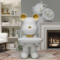 Gros Violent Ours Ornement De Sol Accessoires Pour La Maison Ours avec Plateau Statue Maison Résine Artisanat Taille Réelle Sculpture Animale