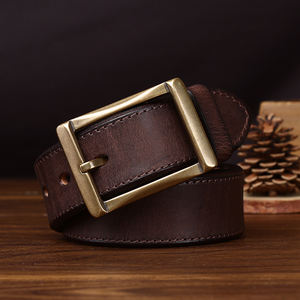Cinturones de piel de vaca de grano superior mate Vintage de alta calidad para hombres Hebilla de cobre genuino Cinturones vaqueros de moda para hombres - Product Image 2