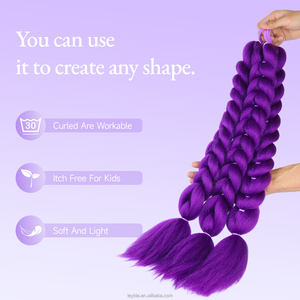Extensiones de Cabello Trenzado Morado Suave de 24 Pulgadas de Largo <span class=keywords><strong>con</strong></span> Lazo Elástico Morado para Disfraz de Halloween - Product Image 4