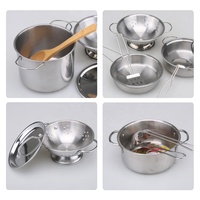 Ensemble de casseroles et poêles en acier inoxydable pour jeu de cuisine pour enfants, avec ustensiles de cuisine, jouets de cuisine pour enfants